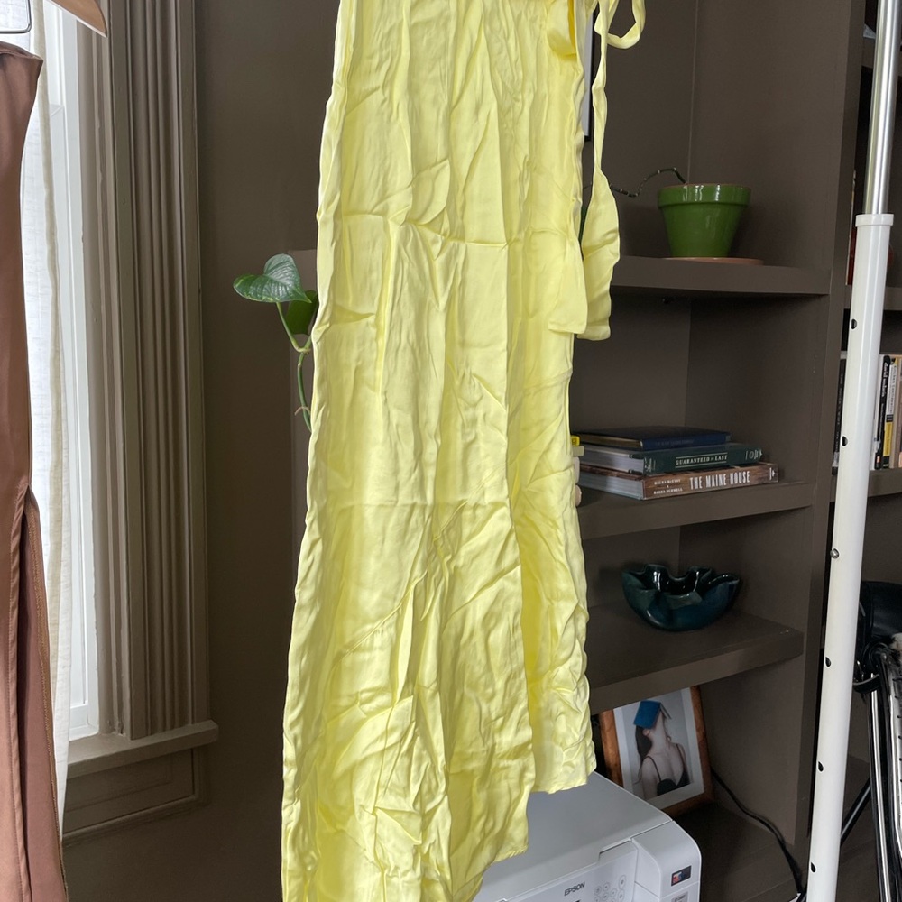 Yellow Asymmetrical Satin Maxi Skirt